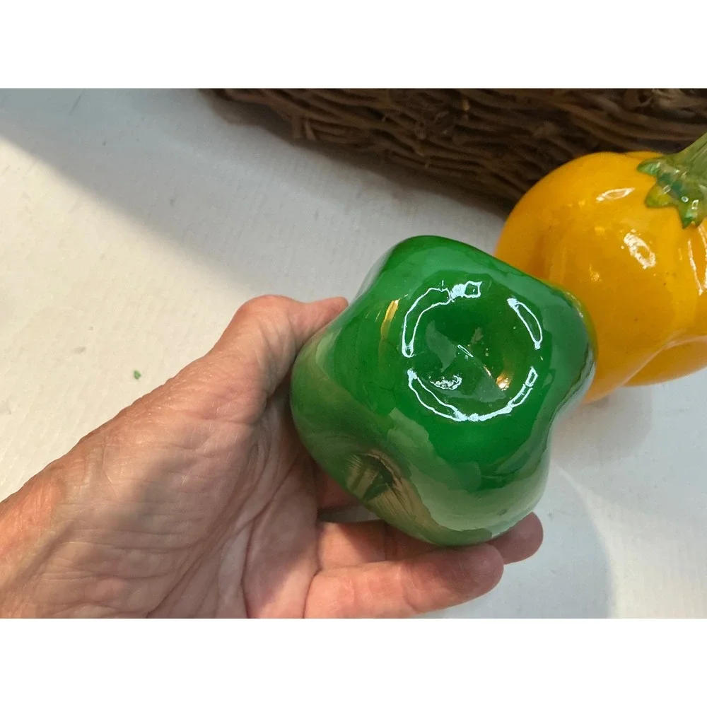 Vintage Hand Blown Glass Vegetable Fruit Basket Set 11 Pieces Wicker Basket